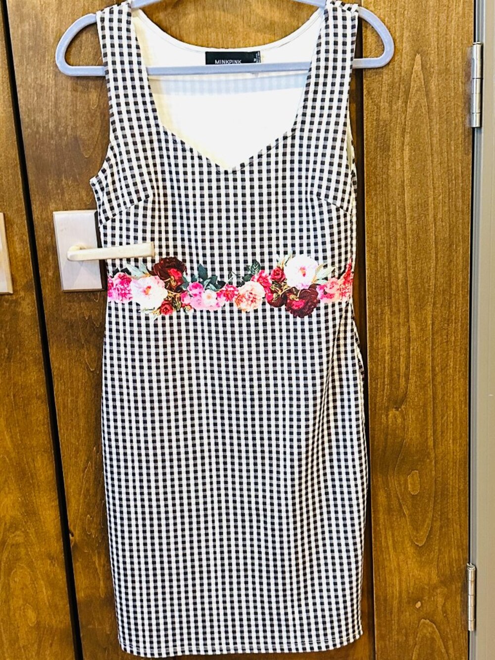 MINKPINK GINGHAM FLORAL DRESS MEDIUM - Picture 2 of 7